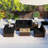 7 Pieces Outdoor Furniture Set with Fire Pit Table and Propane Tank Cover Black-904043344