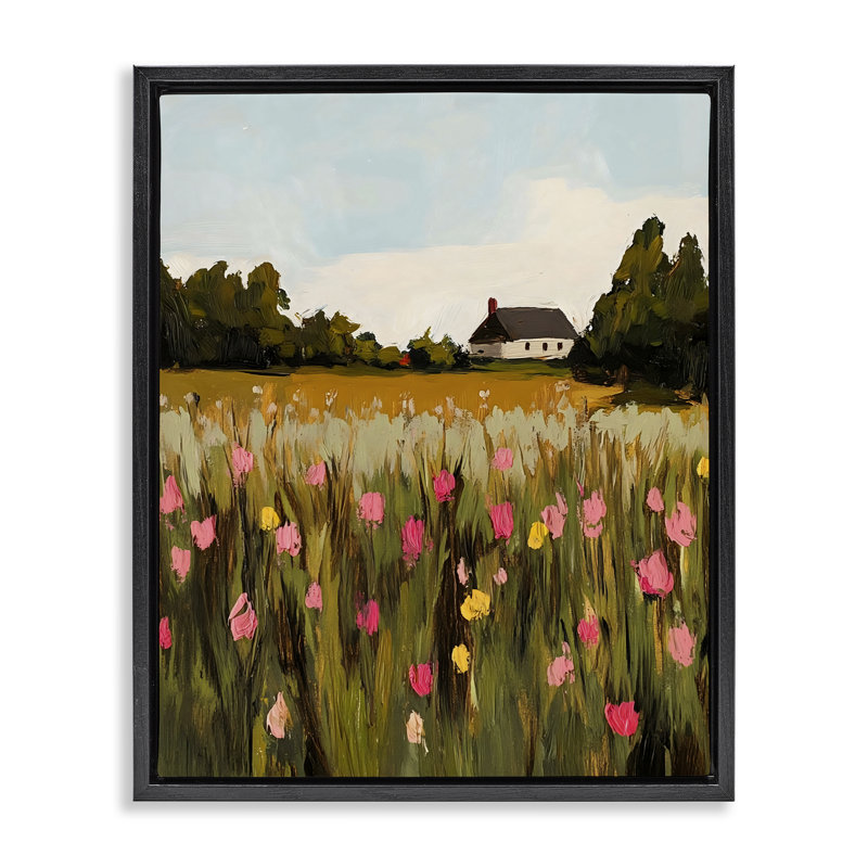 Cadre flottant Distant Wildflower Cottage, design par Franklyn Gregory, Cadre flottant noir de jais, H 21 po x l 17 po