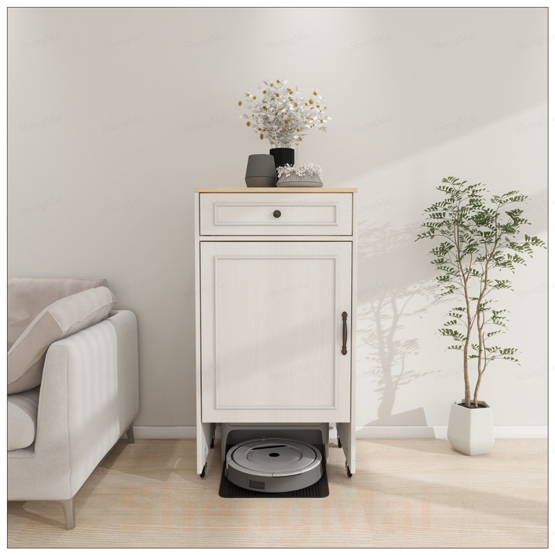 Robot aspirateur avec roulettes, rangement spacieux et tablettes réglables pour les espaces de vie modernes
