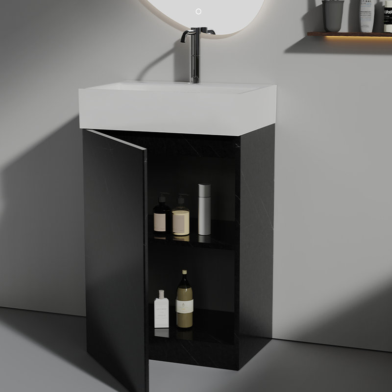Meuble-lavabo en marbre noir avec lavabo en céramique