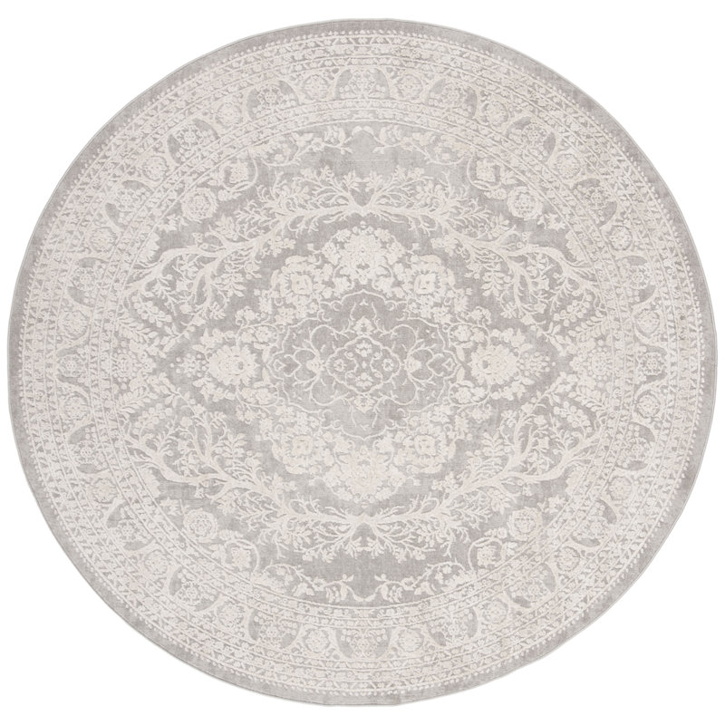 Calidia Power Loom Light Gray/Cream Rug, Round 6'7"