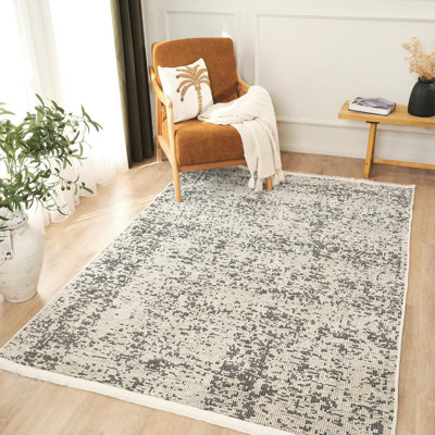 Ruglenza Modern Woven Rug - Washable Soft Touch Carpet, Non Slip Base, Easy Clean Wool Blend Texture, Decorative Area Rug for Living Room & Bedroom