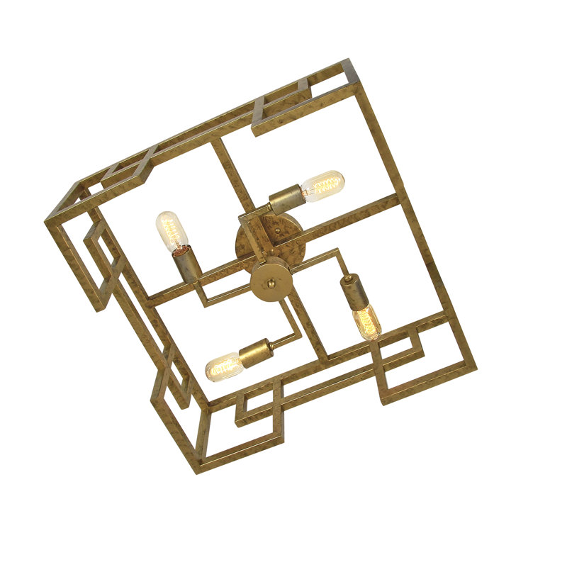 Athens 4 - Light 16" Caged Square / Rectangle Flush Mount, Yellow, 8" H x 24" W x 24" D