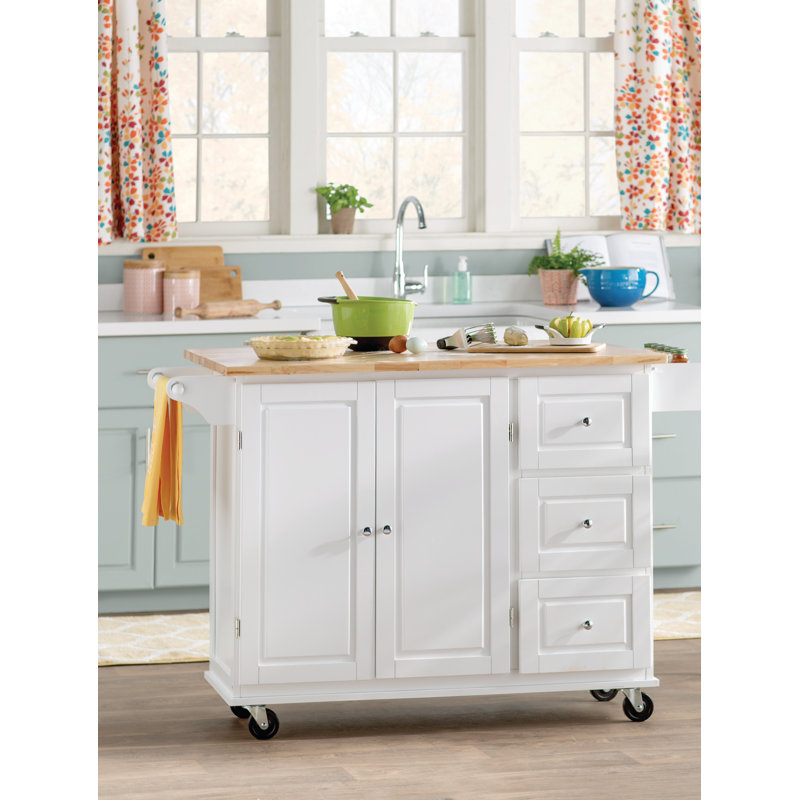 Orton 53.75" Kitchen Island with Locking Wheels, White