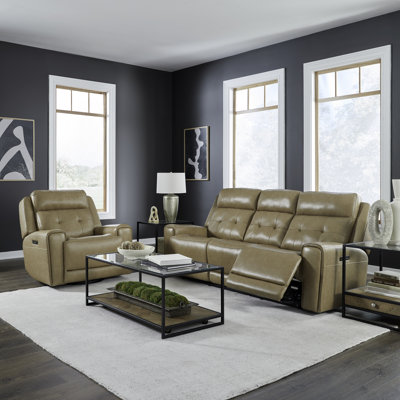 Iavor Zero Gravity Leather Power Sofa & Swivel Glide Recliner Living Room Set