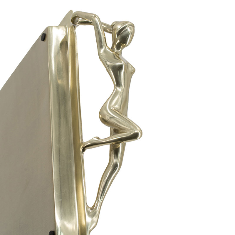 Decorative Tray, Vintage Figural Handles, Polished Gold Aluminum 25 Inch