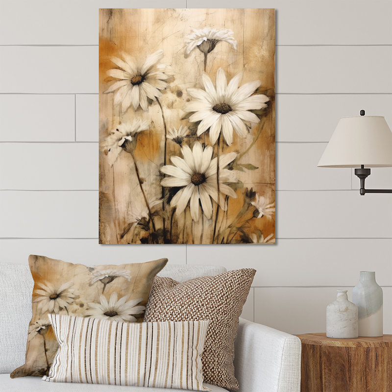 Décoration florale rétro de marguerites brunes I, H 32 po x l 16 po x P 1 po