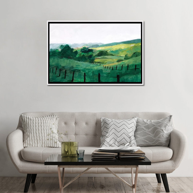 «Fence Line II» par Ethan Harper - reproduction d'art, H 32 po x l 48 po x 1,5 po, Toile blanche encadrée, Pas de tapis