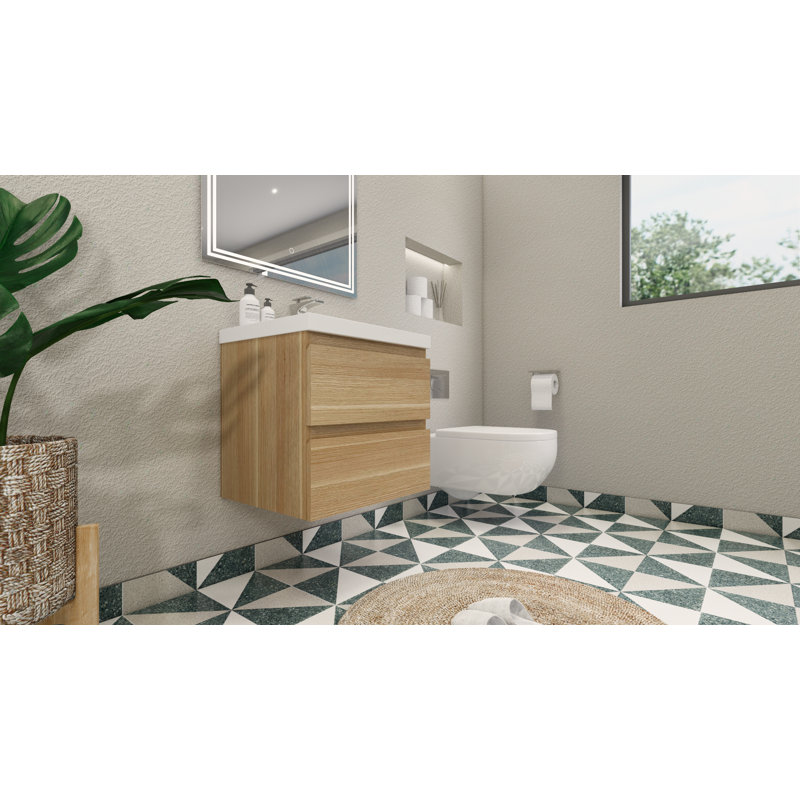 Aylanna Single Bathroom Vanity with Acrylic Top, White Oak