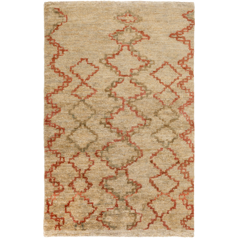 Tapis en jute noué à la main brun/rouge Aldiana, Rectangle 8 pi x 10 pi
