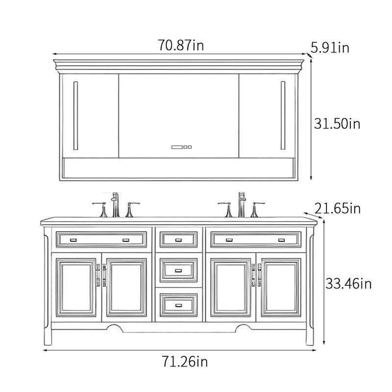 Armoire de salle de bain intelligente de style américain, Beige, 71"