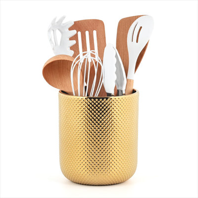 Ceramic Utensil Holder For Kitchen Counter, Cooking Utensil Holder, Gold Utensil Holder For Countertop