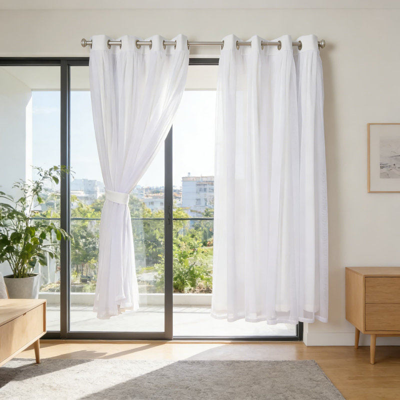 Double Layer Curtains 2-Pack - Sheer & Blackout Room Darkening Panels With Grommet Top, Energy Efficient Thermal Insulation For Indoor Windows
