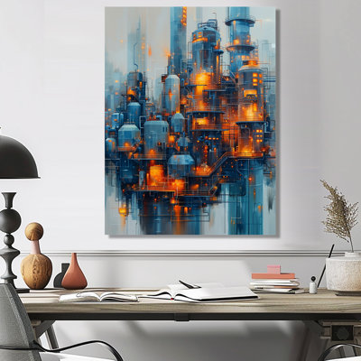 Pétrole raffinerie de pétrole dans la nuit - usines Wall Art Living Room