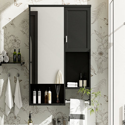 29'' x 28'' Modern Wall Mounted Bathroom Medicine Cabinet, Bathroom Wall Storage Cabinet with Mirror, Over the Toilet Space Saver Cabinet with Towels Bar