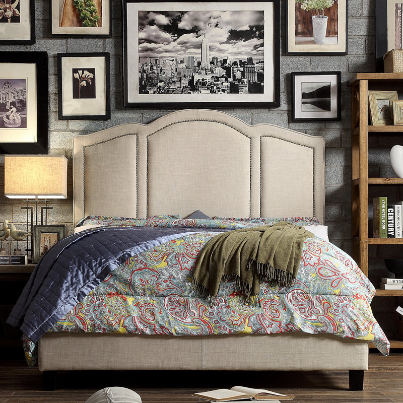 Grand lit tapissier standard Borkowski, Tissu - Beige