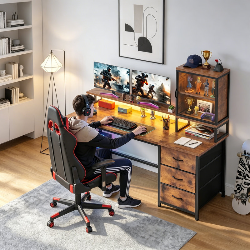 Metal Base Computer Desk, Brown