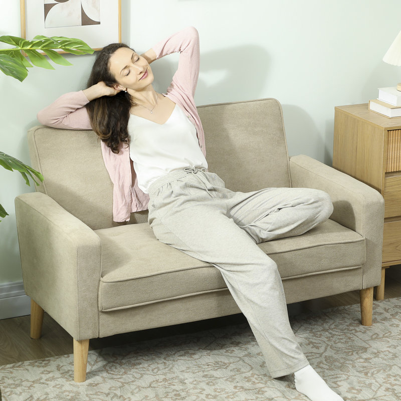 Solid Wood Polyester Loveseat, Beige