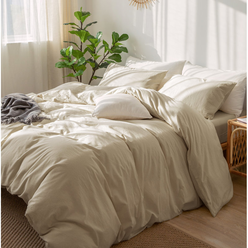 Taies d'oreiller 100% coton lavé MooMee, Ensemble de taies d'oreiller standard, Lait d'amande, gris