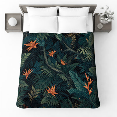 Tropical Jungle Leaves Quilted Bedspread All Sizes