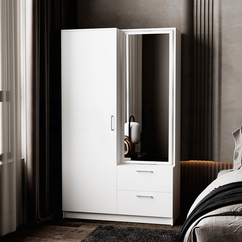 Armoire blanche avec rangement ouvert et 2 tiroirs