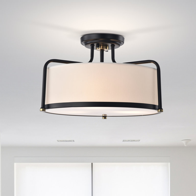 Matte Black 17.5" Contemporary Drum Pendant with Glass Diffuser