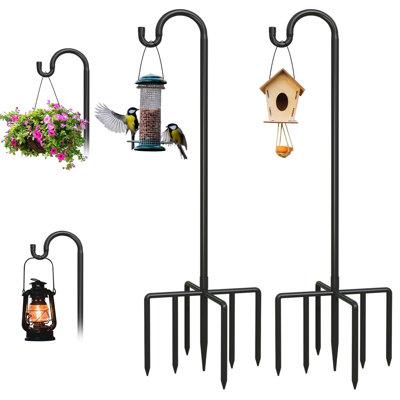 2Pack 76 Inch Adjustable Shepherd Hooks for Outdoor Outside, Heavy Duty with 7 Prongs Base