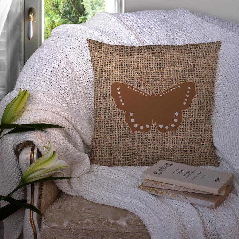 Coussin décoratif intérieur/extérieur résistant à l’eau en toile jute, H 18 po x l 18 po x P 5,5 po, Brun