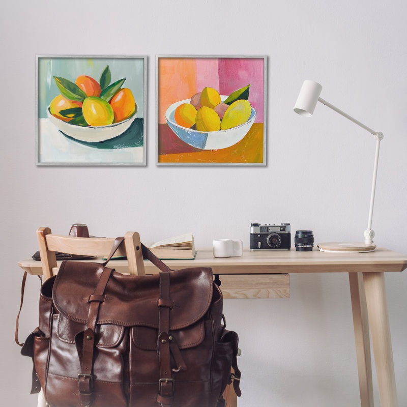 Ensemble de 2 giclées encadrées Fresh Fruit in Bowl, design par Walker Noble, Estampe numérique Farmhouse, H 17 po x l 17 po