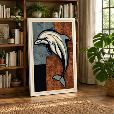 Leaping Dolphin Mid-Century - Wrapped Canvas