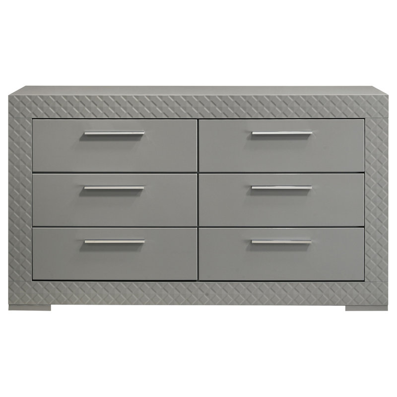 Ives 6-drawer Dresser Cabinet Grey High Gloss, Gray