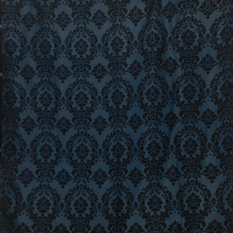 Cantonnière à damas, L 120 po x L 9 po, Noir / bleu sarcelle