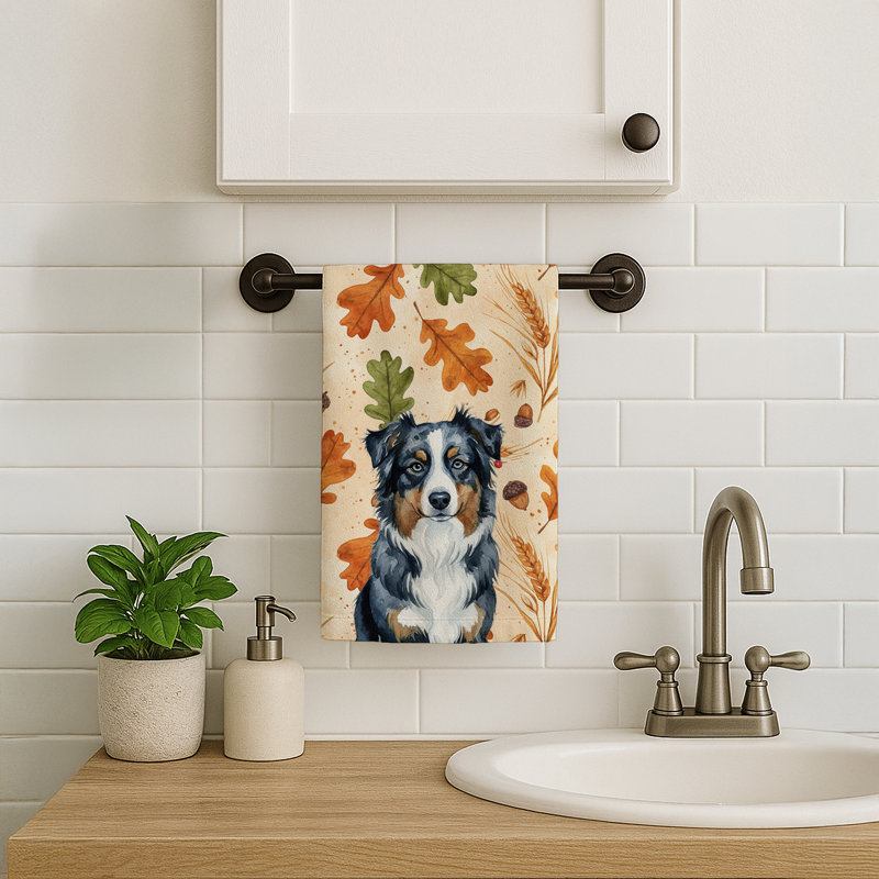 Black Australian Shepherd Heirloom Fall Kitchen Towel, Black Australian Shepherd