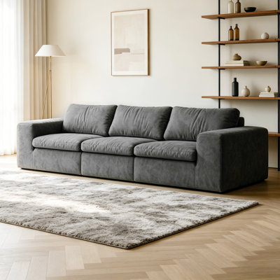 Canapé moderne à accoudoirs carrés gris foncé avec accoudoirs larges et coussins lavables amovibles