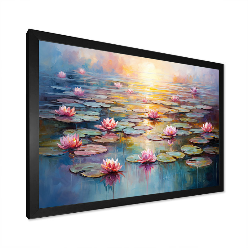 «Monets Water Lily Pond Reflections 1 - Lake», art mural, H 24 po x l 32 po x P 1 po, Cadre d'angle fermé noir