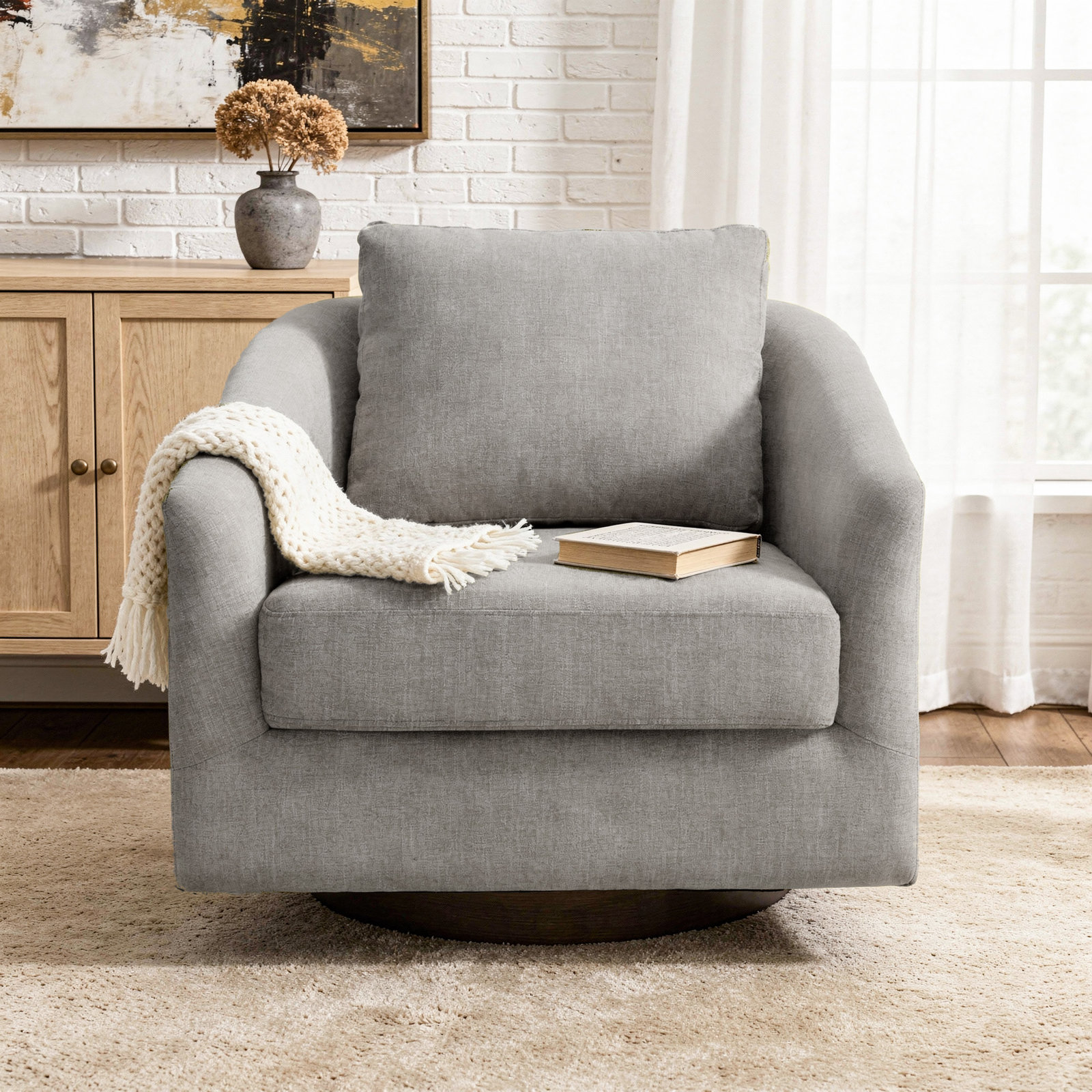 Swivel Armchair, Light Gray