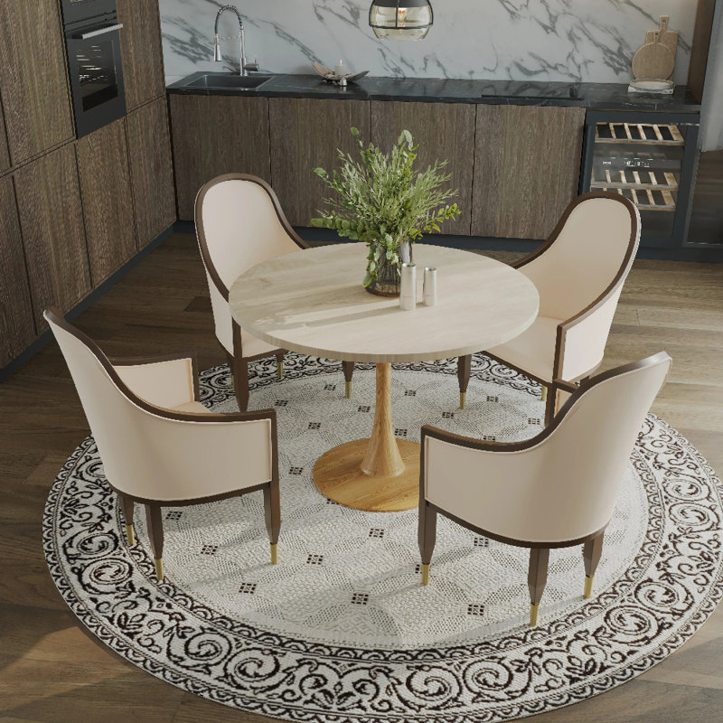 Hallett 35" Round Dining Table With Sintered Stone Top And Steel Pedestal Base For Modern Kitchen And Dining Room