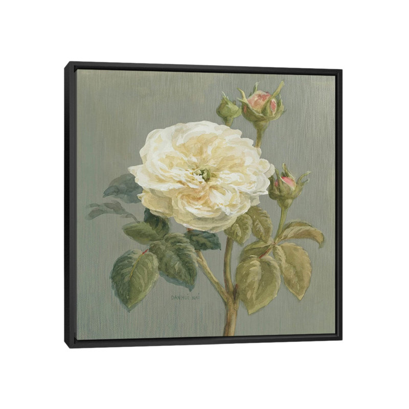 «Heirloom Rose» par Danhui Nai - reproduction d'art, H 26 po x l 26 po x P 1,5 po, Toile avec cadre noir, Aucun mat