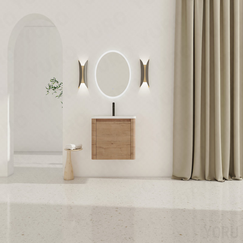 Meuble-lavabo mural de 28 po avec lavabo en céramique blanche et porte à fermeture en douceur, emballage Kd, contreplaqué