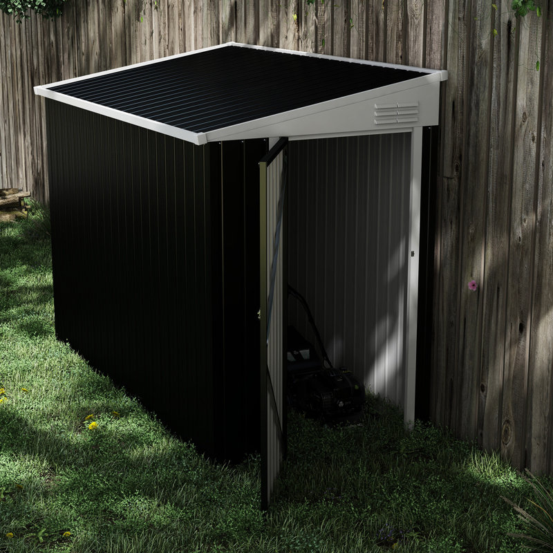 Metal Outdoor Shed 4' X 8', Dark Gray. Lockable For Tool Protection. 2 Air Vents. Accommodates Mower, Motorcycle, Ladders, Bikes, Garden Tools. Galvanized Steel Made. Space Efficient Lawn 8' In &