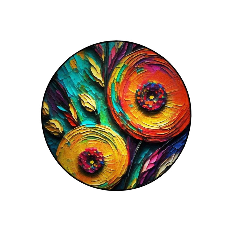 Multicolored Abstract Shapes Detailed Woven Base Modern Decorative Carpet, Round 2'8"
