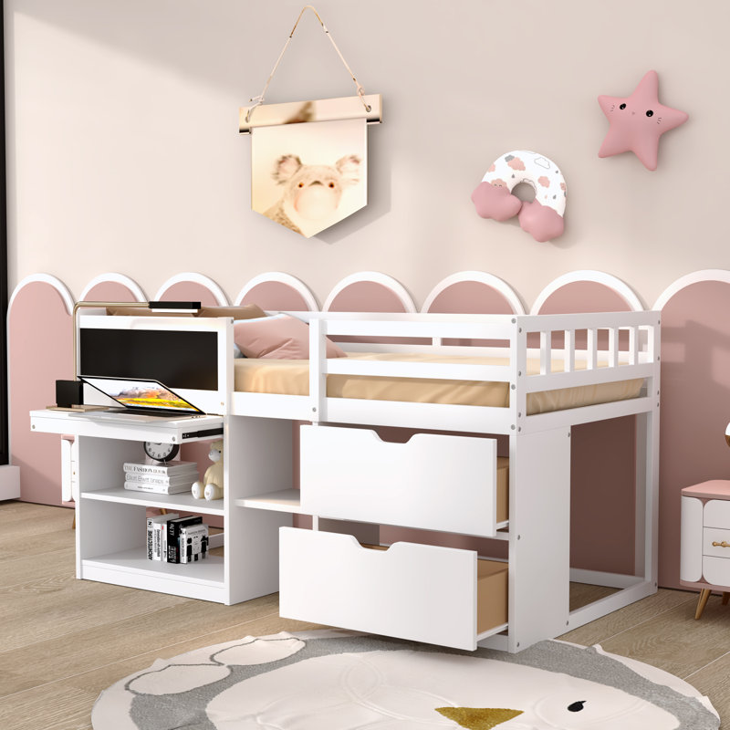 Heldreth Kids Twin Loft Bed with Drawers, White