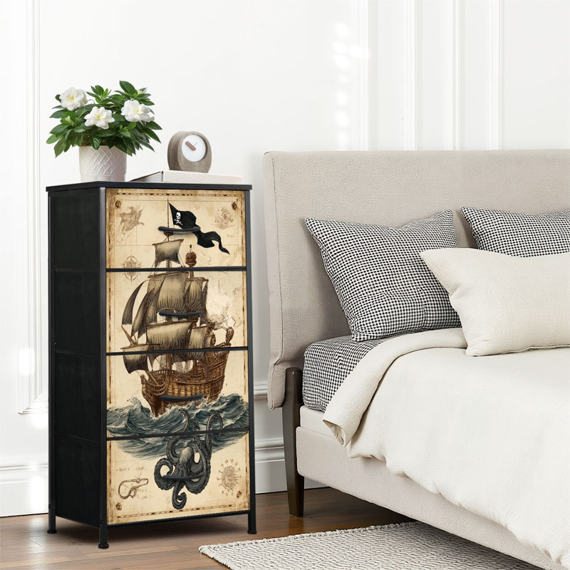 4 Drawer Dresser for Bedroom, Narrow Chest of Drawers, Wooden Top and Study Iron Frame 18"x37.5"-(WxH)