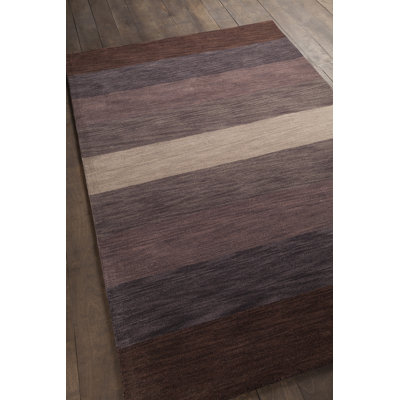  Tapis à rayures modernes en laine touffeté à la main brun, mauve, beige et brun clair Frias Authentic