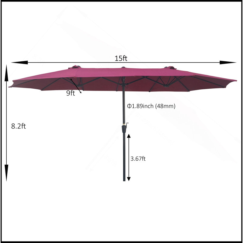 Très grand parasol extérieur imperméable de 15 pi x 9 pi à double face pour table de marché avec parasols à manivelle et à vent pour terrasse de jardin