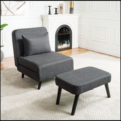 3 in 1 Foldable Linen Chaise Lounge with Adjustable Backrest, Footrest & Detachable Pillow, Convertible Chair Bed for Small Spaces by Ebern Designs