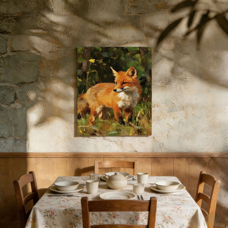Aquarelle, champ floral bleu, cadre mural en bois à l'arrière, 36 x 24
