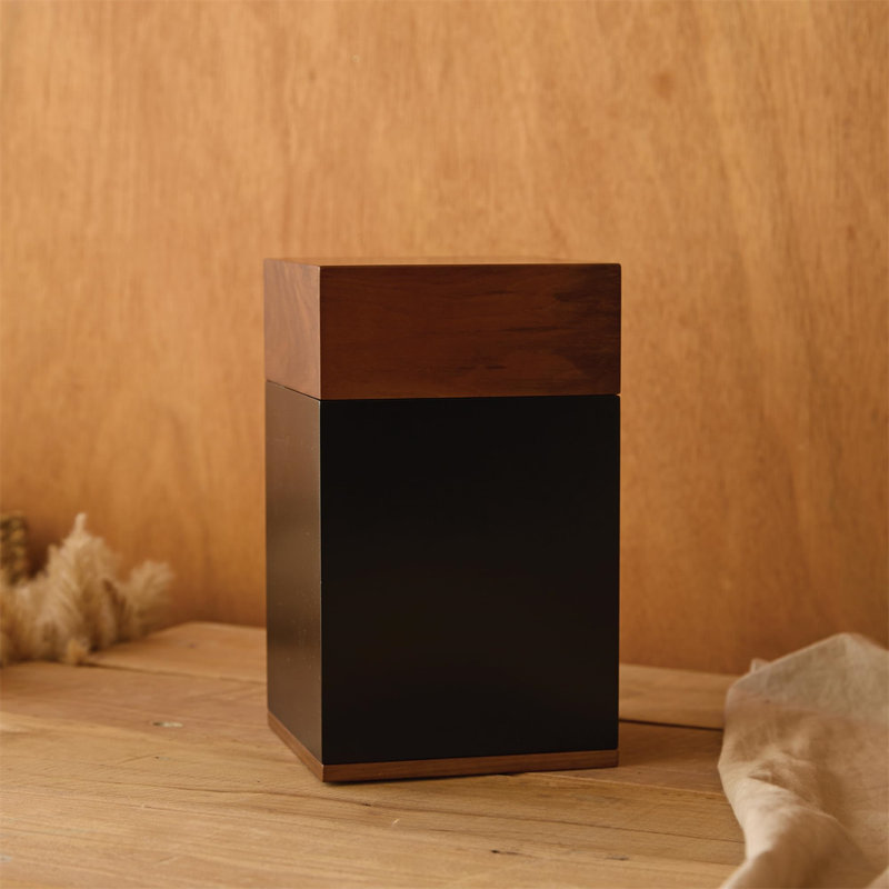 Handcrafted Black and Walnut Wood Cremation Urn Box