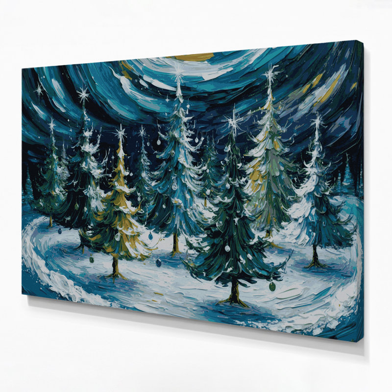 «Christmas Dancing Christmas arbres», art mural sur toile grise, H 11 po x l 14 po