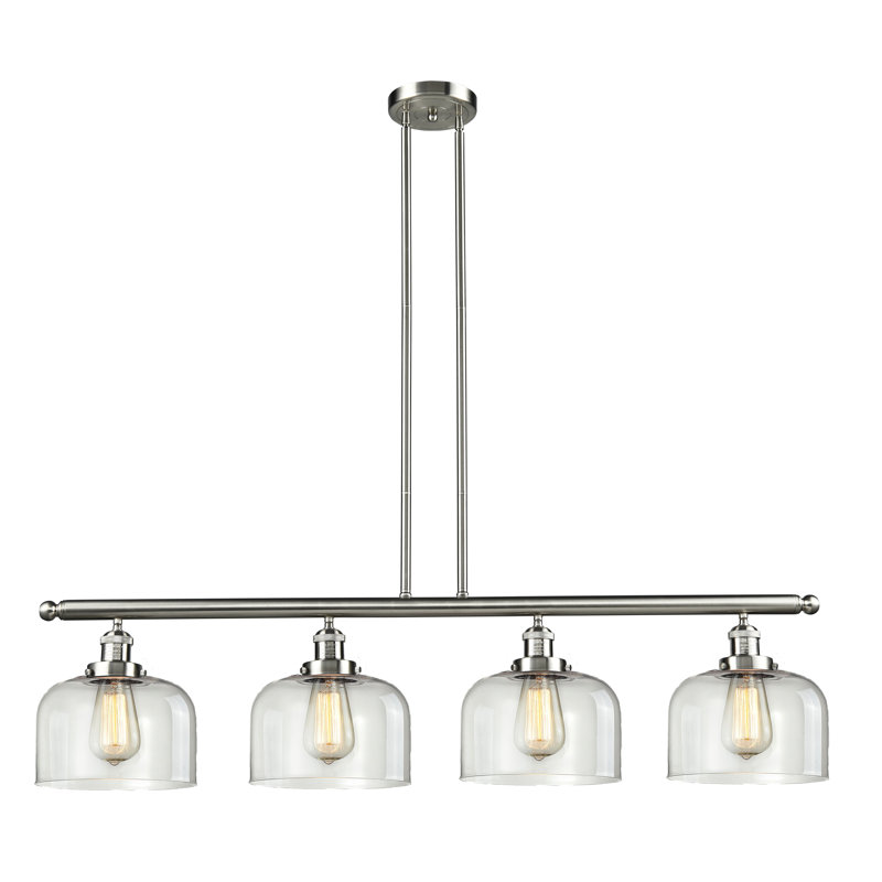 Luminaire suspendu linéaire pour îlot de cuisine 4 lumières Chaplin, l 48 po x P 8 po, Transparent, Nickel satiné brossé